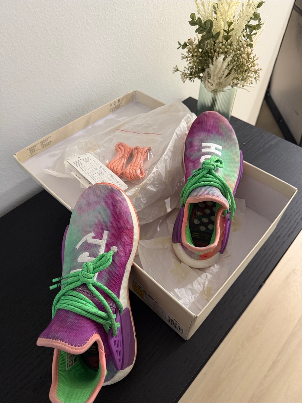 Colorful Tie-Dye Athletic Sneakers with Green Laces